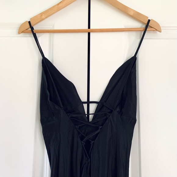 Meshki Slip Dress Cora Black Tie Back Slinky Cocktail Gown Long Bias Cut Size L - Picture 8 of 12